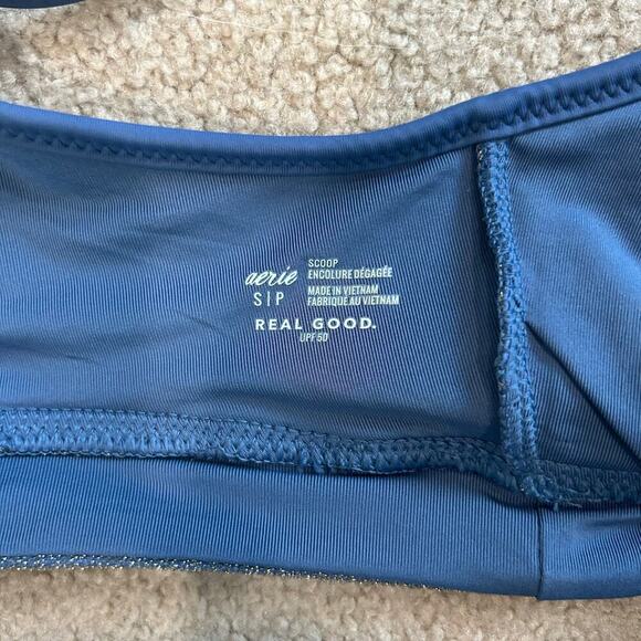 NWT Aerie Sparkle Straight Scoop Bikini Top True Blue Beach Swim Surf - Picture 5 of 5